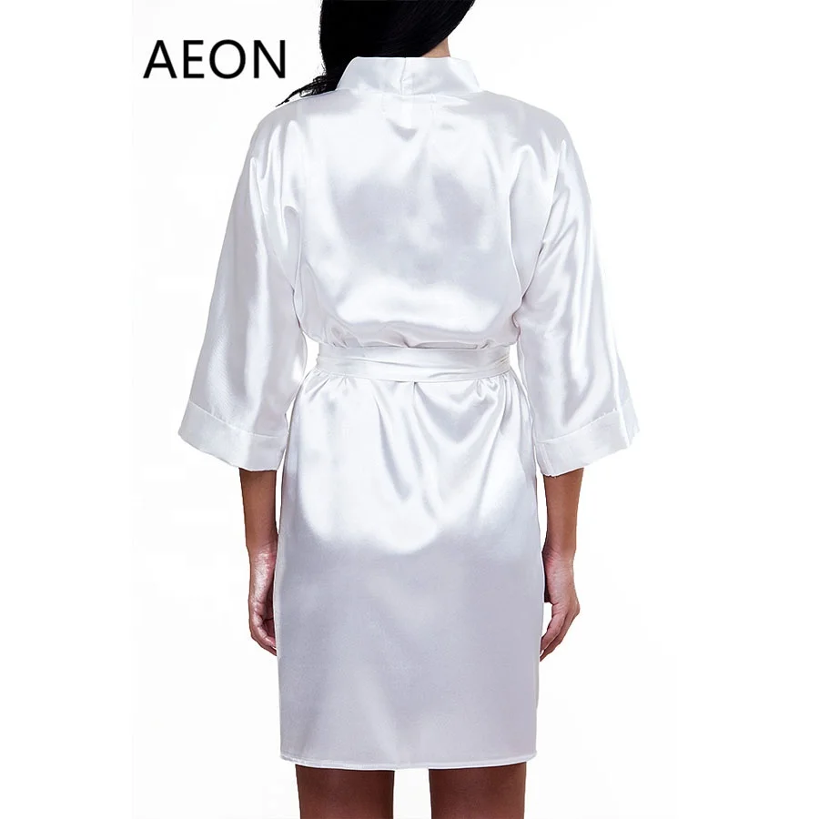 
Pure Color White Polyester Silk Satin Bride Bridesmaid Bridal Gift Robe For Wedding Party 