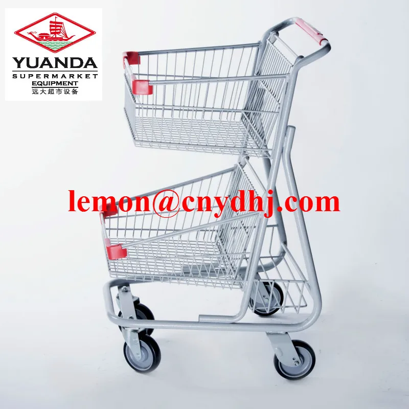 YD-G Germany Style Supermarket Wire Shopping Trolley Smart Cart for Sale with Double Baskets From Suzhou Factory