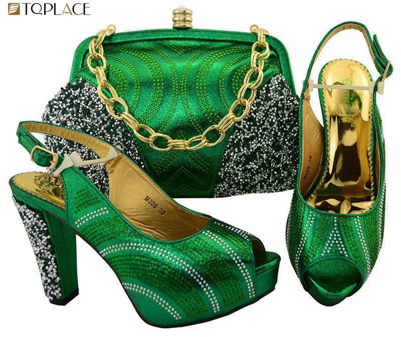 Hot sale 2018 gold color african woman high heels matching bag Italian matching shoes and bag