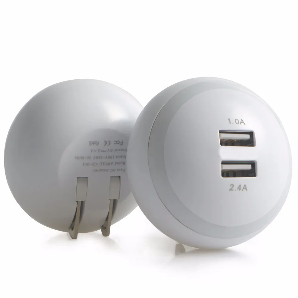 
Светодиодный ночник с двумя USB-портами для путешествий, настенное зарядное устройство для телефона, выход А и А-5 В, адаптер питания для samsung 