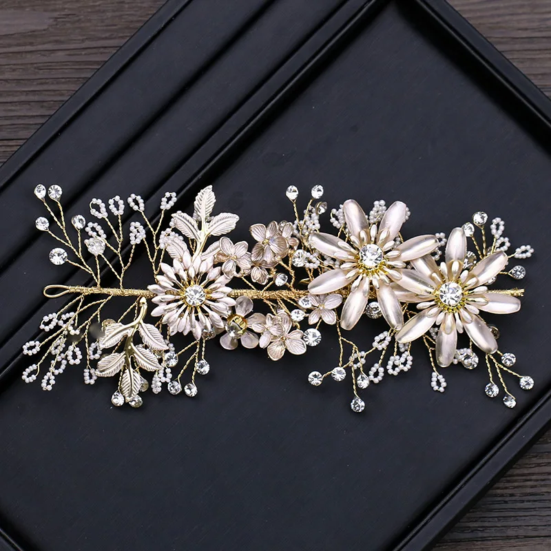 Wedding Bridal Clear Crystal Flower Hair Clip Accessories Gold Beautiful Bridesmaid Head Clip
