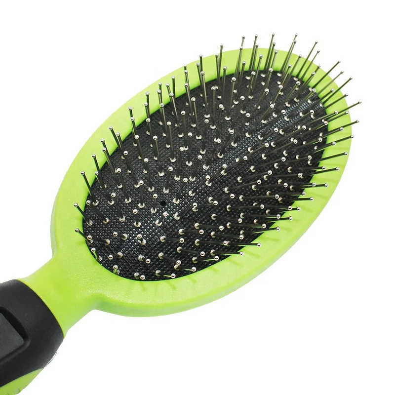 Pet puppy soft handle metal long pin grooming slicker brush for long haired dogs