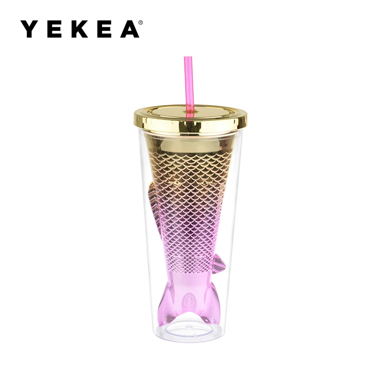 Wholesale Mermaid Design Straw Cup Spill Proof Kids Sippy Cup Cover Tumbler Bpa Free 500ml drinking plastic water bottle