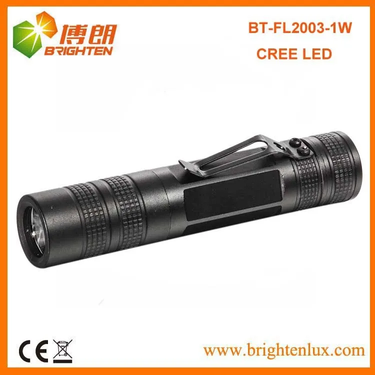 Factory Wholesale Long Time 1*AA Power Aluminum Material Emergency Pocket Size 1W Cree LED Metal Torch with Clip