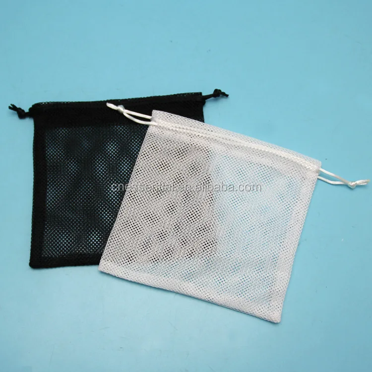 Small nylon cheap drawstring mesh net pouch bag with customized woven label