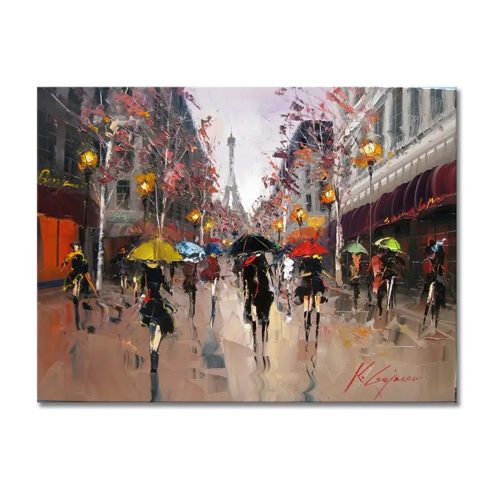 High Quality Paris Scenery Streetscape Canvas Artist Oil Paintings for Living Room Wall