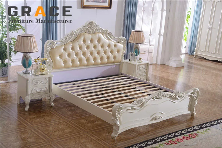 hotel European style italian antique MDF panel leather bed room furniture queen king bedroom set modern design bed