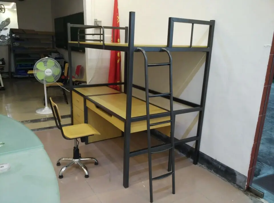Used hostel furniture bunk beds with metal frame wooden cabinets and table on sale factory supply made in China