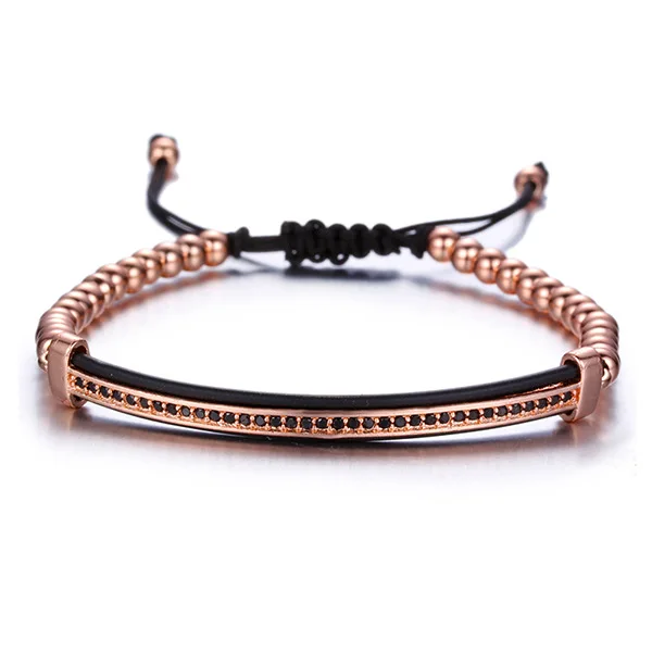 4mm Adjustable Anil Arjandas Bracelet Copper Bead Bracelet Micro Pave CZ Bending Rod Charm Macrame Bracelet