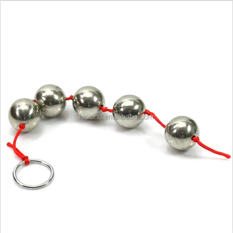 5 Balls Stainless Steel Hollow Balls With Red Line Stimulating Expand Extra Long Anal Butt Beads Plug