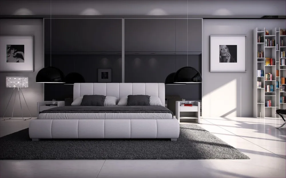 Дешевые Современные ПУ Кожаная мебель для спальни-кровать раме кровати