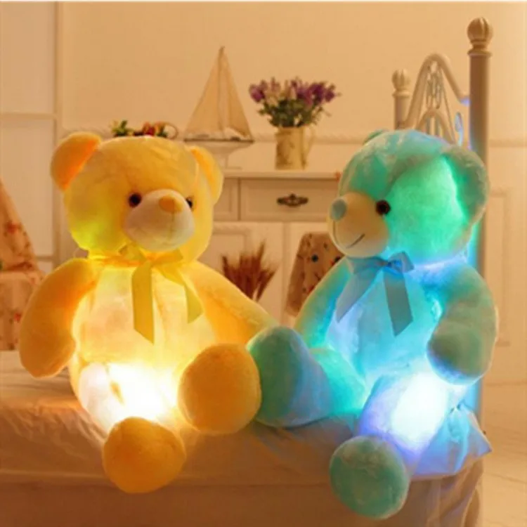 custom manufacture LED flash light bear cotton kawaii soft musical baby stuffed plush toy with sound