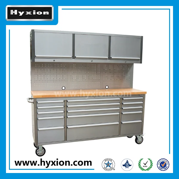 Tool Box Cabinet Garage Metal Workbench Worktable 100lbs Drawer Slide 18 Drawers HTC7218W 3 Years CN;GUA 3pcs Customized,silver