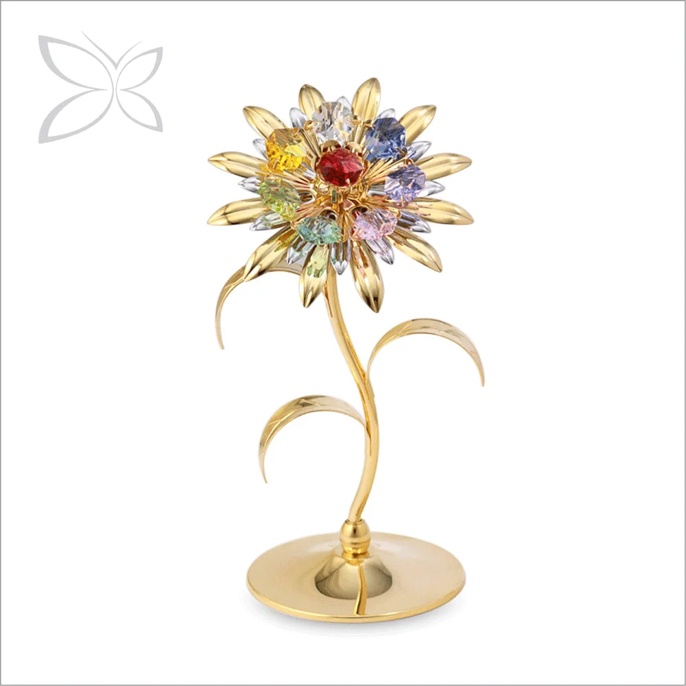 Crystocraft Classical Gold Plated Metal Sunflower Decorated with Brilliant Cut Crystals Home Decoration