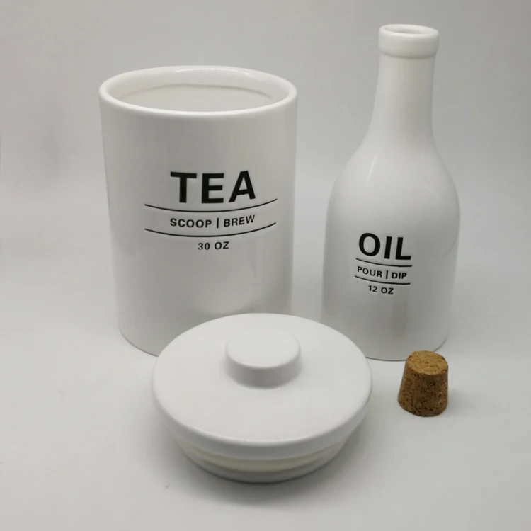 
Wholesale custom kitchen storage ceramic tea jar and oil bottle 