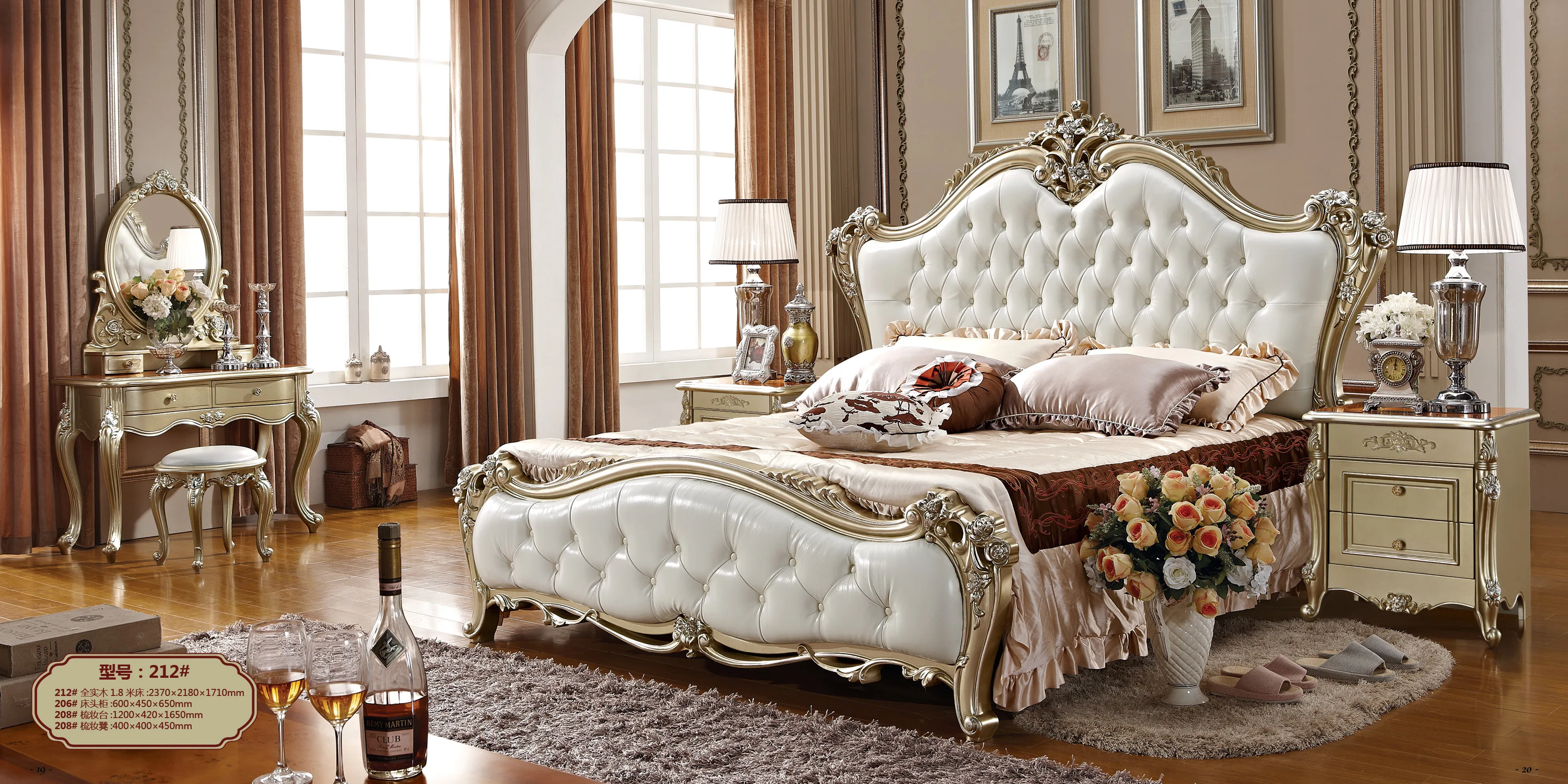 European Antique wedding bedroom set Classic Hand Carved French Luxury  bed design furniture wooden