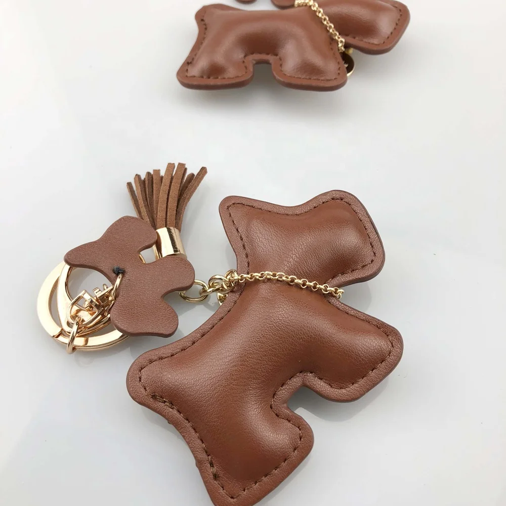2022 new fashion pets gifts 3D animal pu leather dog keychain for bag charms