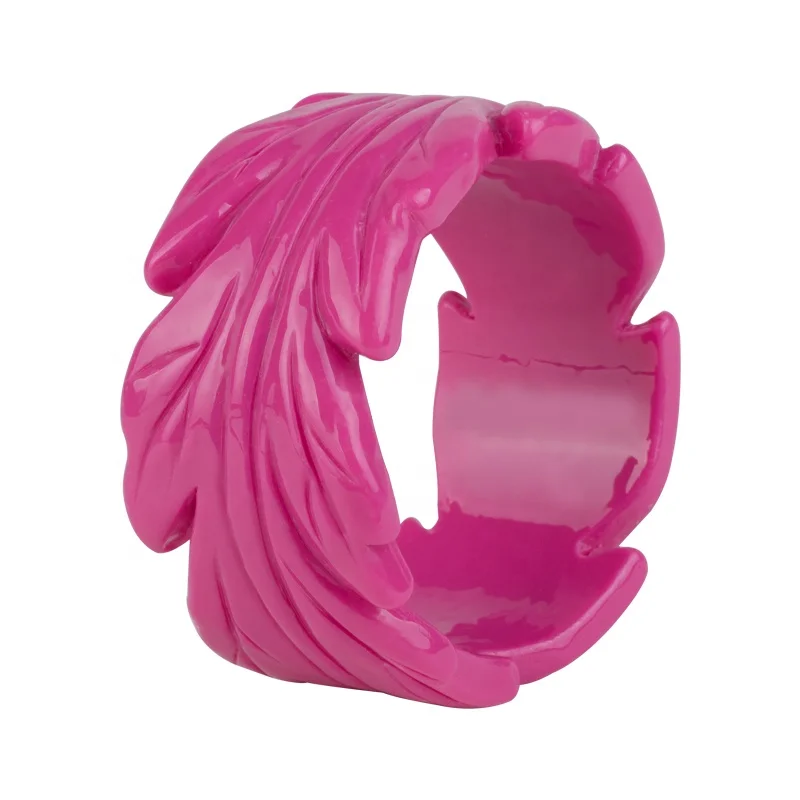 Chinese Art Design Wholesale Price Soild Colour Carved Leaf Shape Big Size Acrylic Resin Bangle