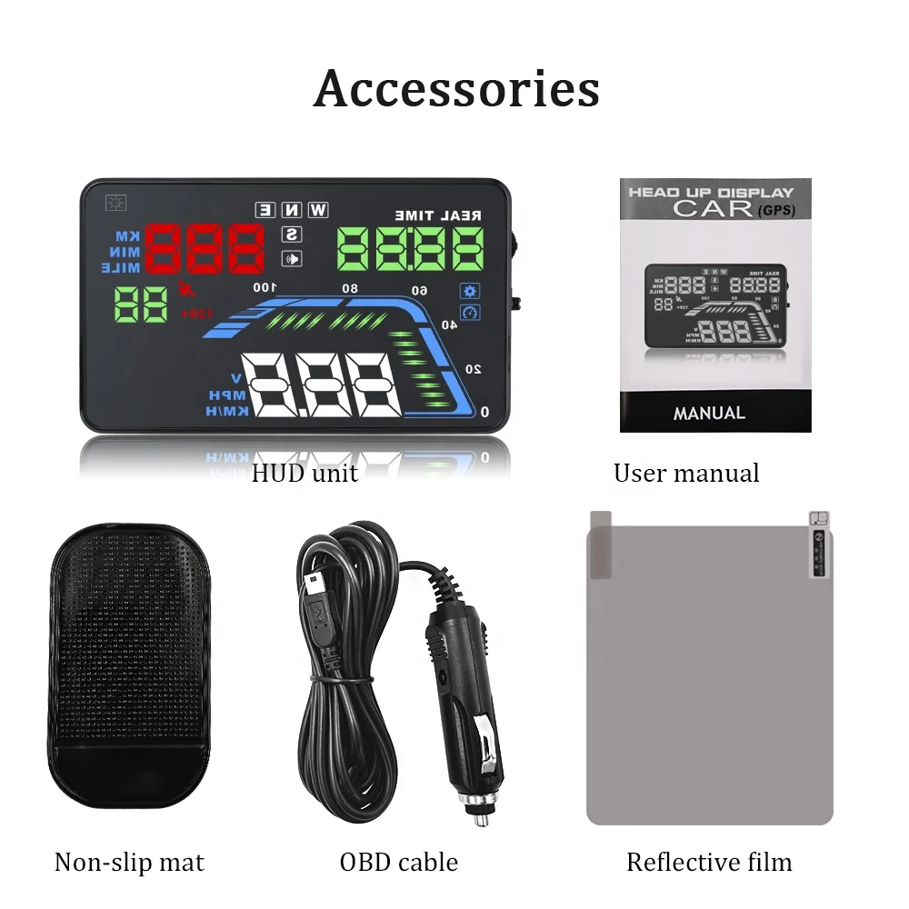 Safe Driving Car Accessories Q7 Multi Colors GPS Speedometer 5.5 Inch Head Up Display