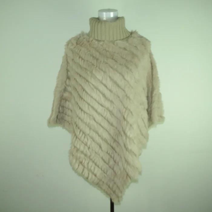 Rabbit fur cape knitted triangle fur cape