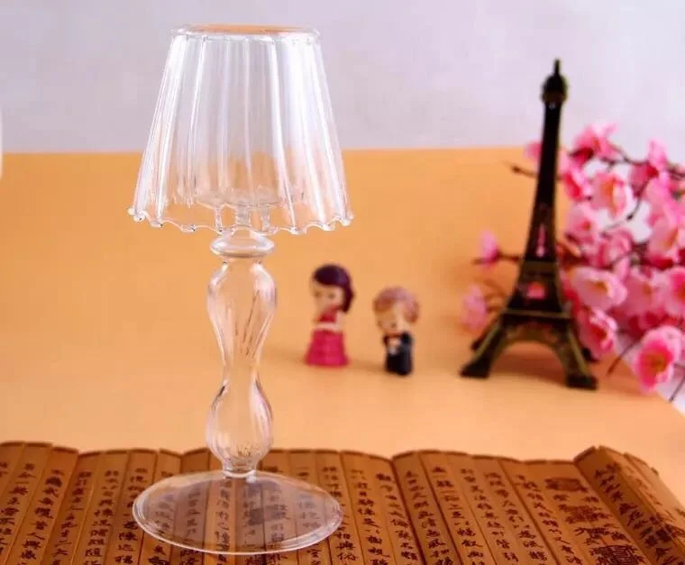 Wine Glass Candle Holder with Stem /tall Glass Candle Holder with Shade Cover
