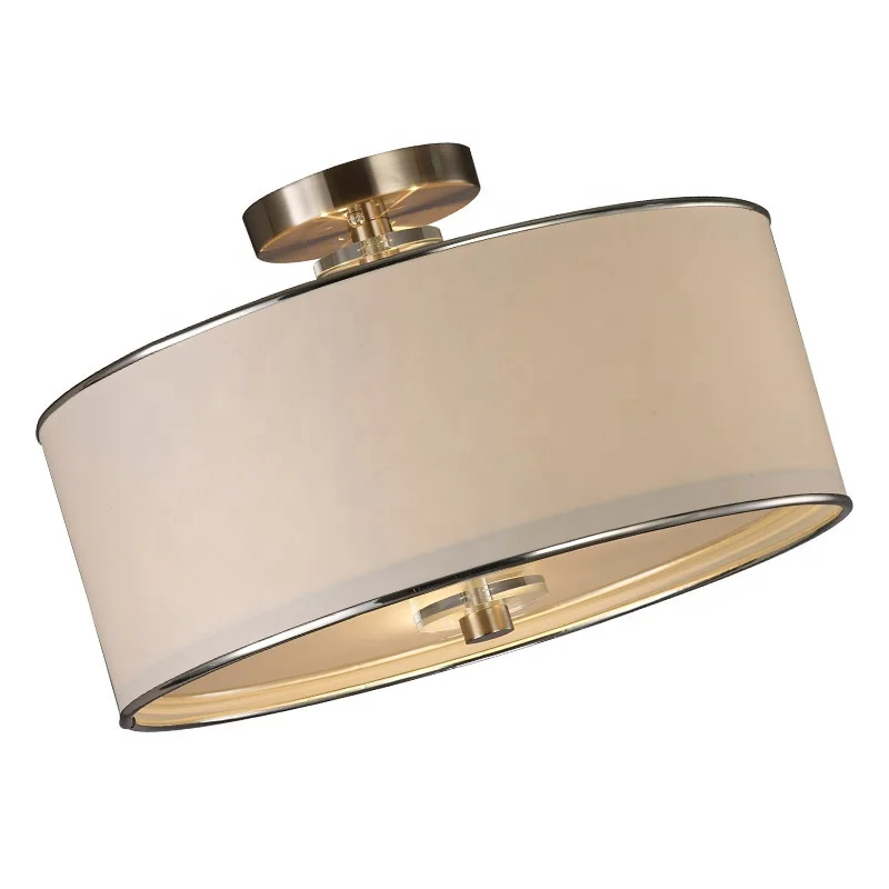 LUXURY HOTEL METAL MODERN FABRIC SHADE ROUND SHAPE CIELING LAMPS FLUSH MOUNTED CEILING LIGHTING FIXTURES