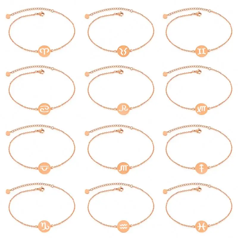  Мода женщин розовое золото 12 Созвездие Знак зодиака браслет