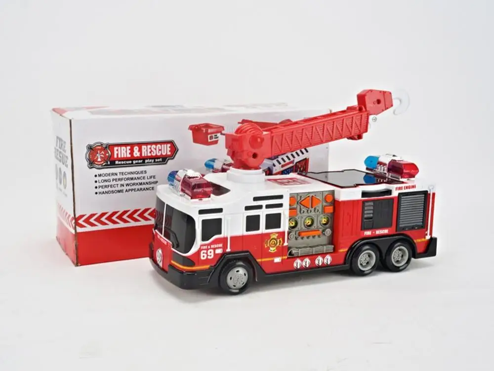 Light-Up Electric Fire Truck Toy - Diecast Fire Engine Rescue Truck with 3D Effects, Plastic ABS Construction