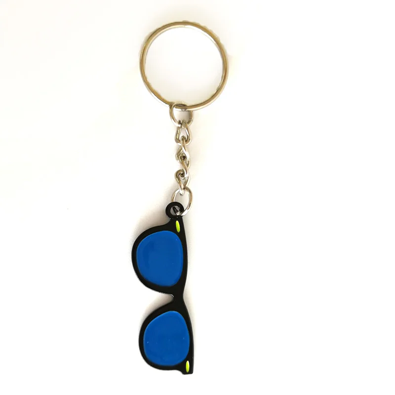 Custom High Quality Glasses Design Enamel Blue Color Keychains