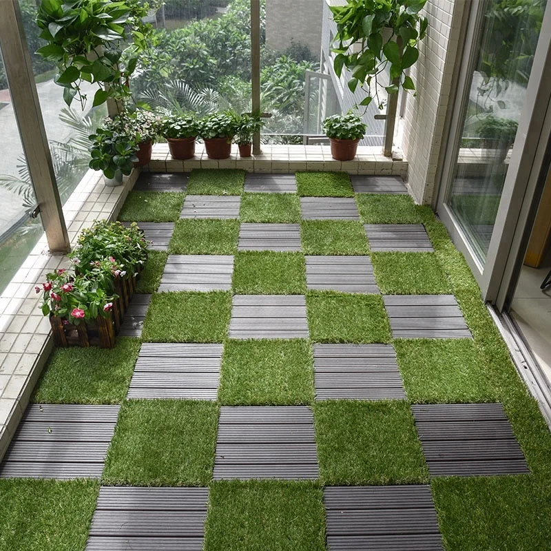 Hot sale in Philippines 60X60CM interlocking cheap artificial grass carpet for garden floor