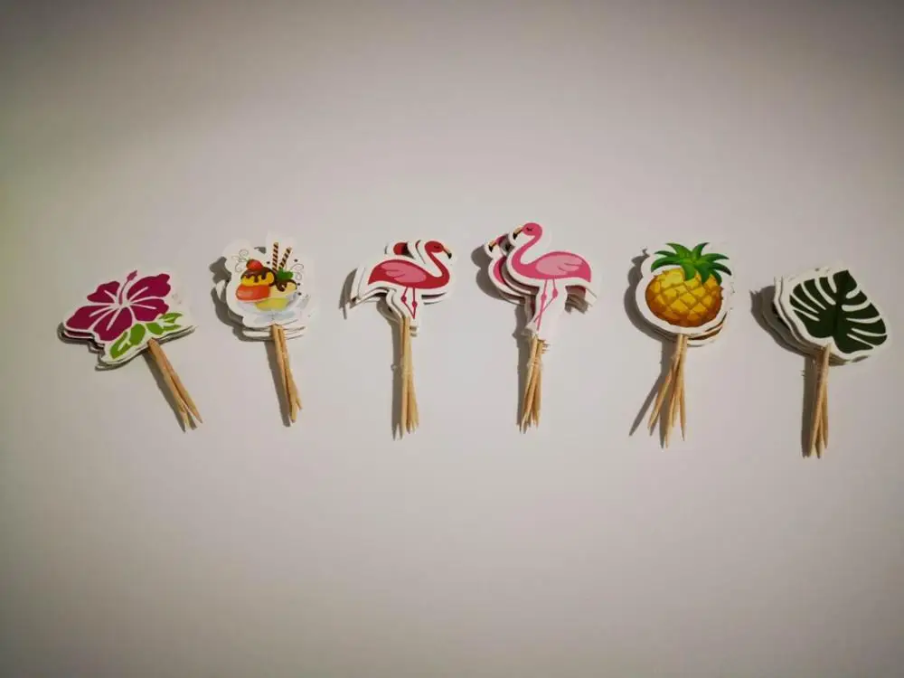 24 шт. чашка с фламинго, топпер для торта, ананас, Пальмовые Листья, Коктейльные зубочистки для вечеринки, товары для вечеринки, топпер для торта на день рождения, свадьбу
