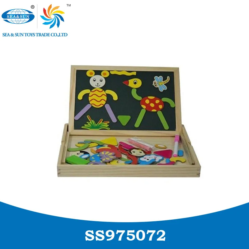 Educational double sided wooden magnetic drawing board toy for kids