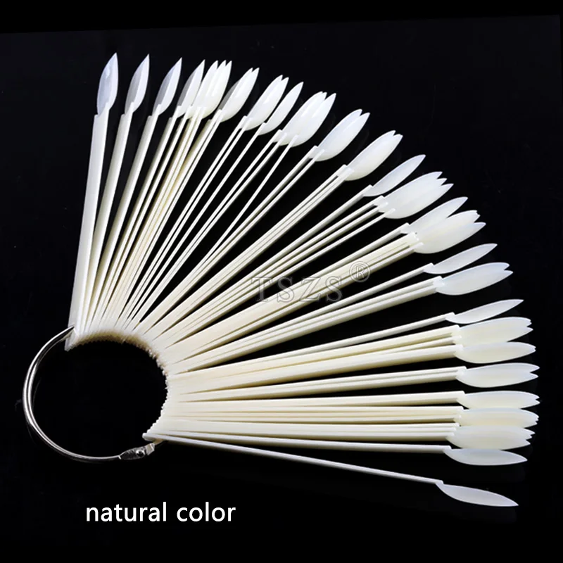TSZS Professional 50 Pcs Oval Nail Color Chart Acrylic Practice Nail Swatch Sticks Polish Display Fan Shaped Nail Color Chart
