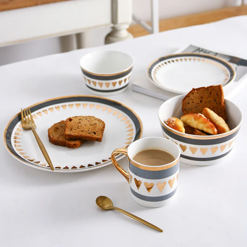 Luxury Modern Design Simple White And Golden Ceramic Dinner Plate Set Jogo De Jantar For Sale