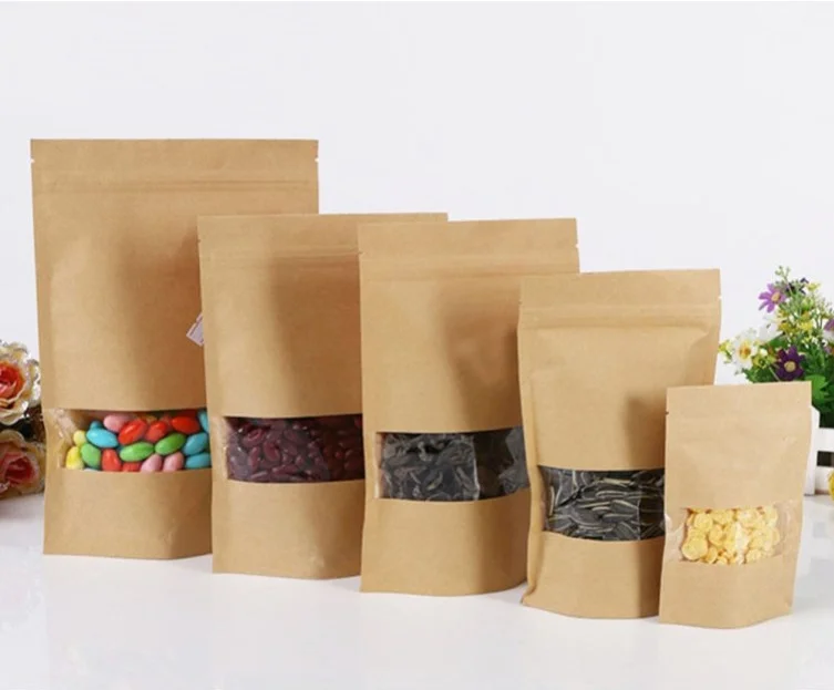 250g dried food packaging bags brown kraft paper stand up alumimum foil pouch dry fruit packaging pouch with zipper