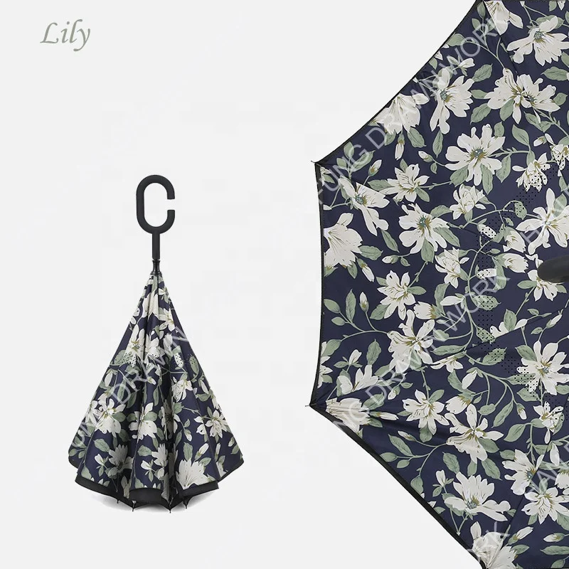 2020 New Design Customized Logo Straight Handle Reverse Automatic Inverted Umbrella