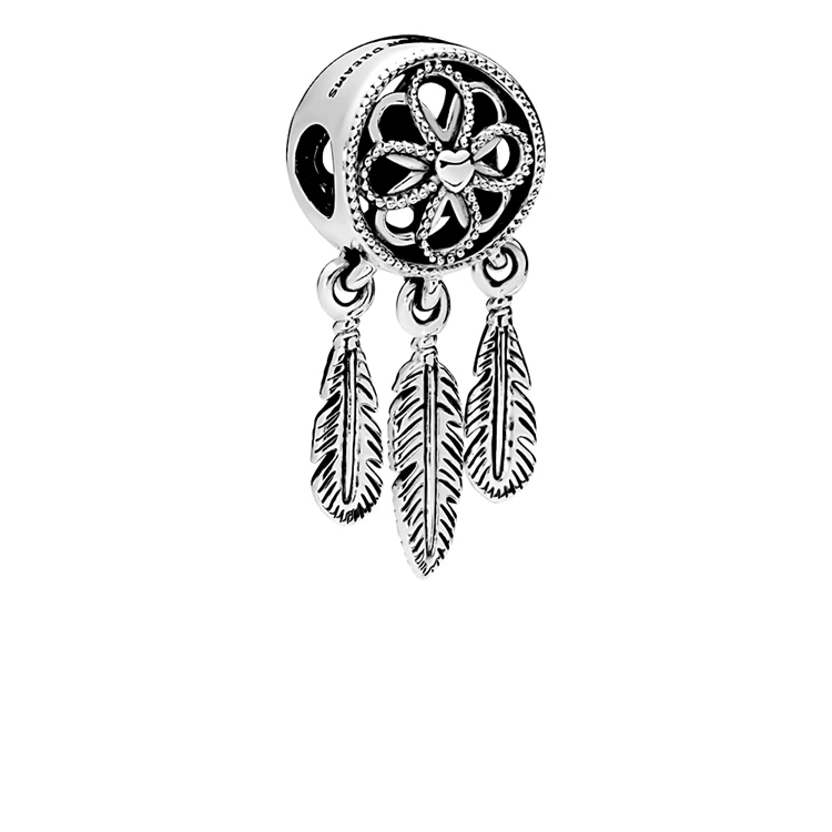 Wholesale spiritual dreamcatcher dangle charm fit snake bracelet fashionable 925 sterling silver Dreamcatcher charm