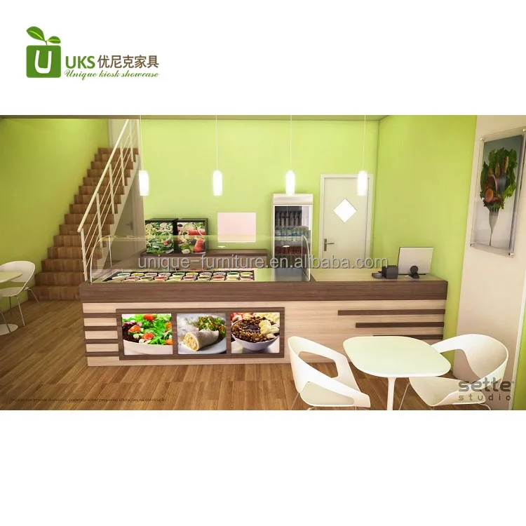 Attractive Vegetables Fruit Salad bar Counter with Fast Food Shop Interior Design