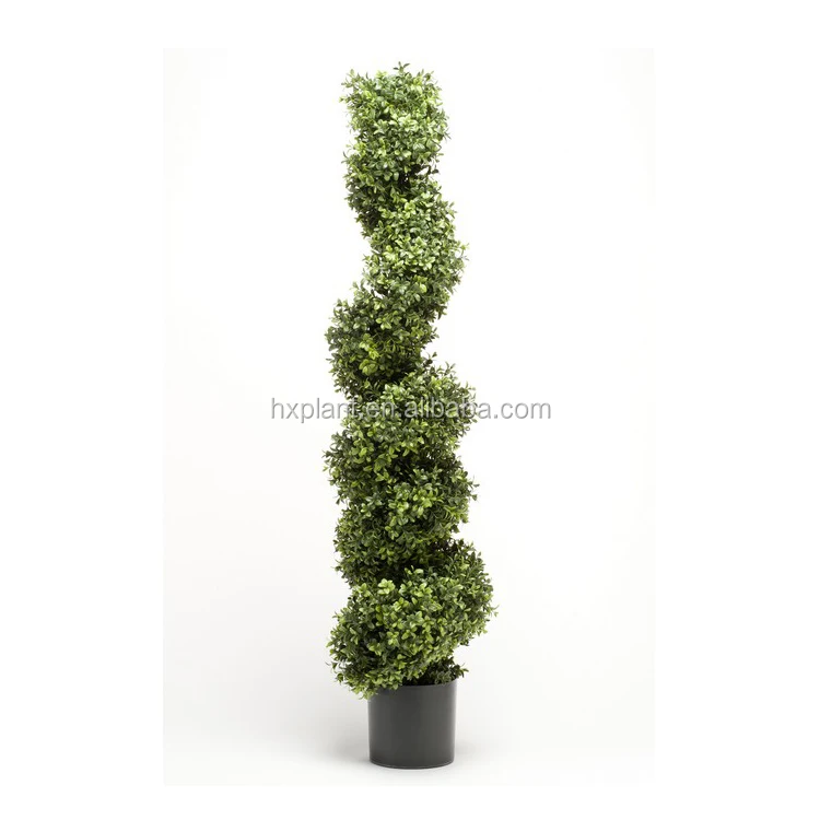 150CM Plastic Green Boxwood Potted Plant Artificial Buxus Spiral Topiary Trees for Outdoor Front Porch Door
