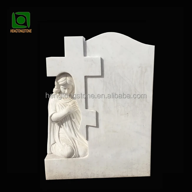 Factory Custom Cemetery White Marble Carved Angel Carved Headstone Tombstone