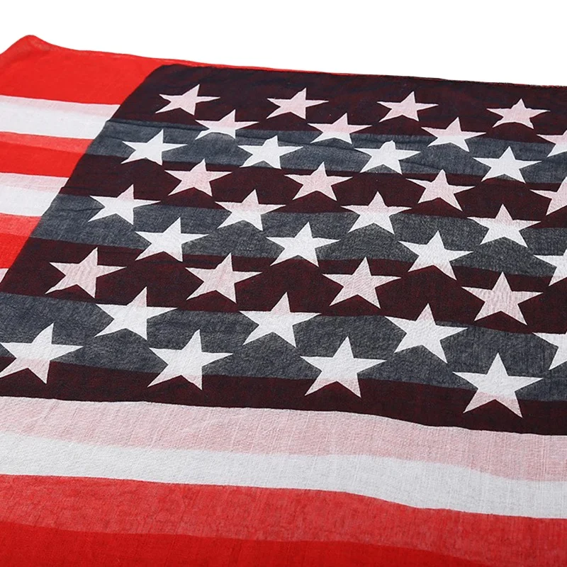 Wholesale Promotional Newest Fashion 100%polyester American Flag Print Scarf Women Soft Voile Stripes Stars Flag Printed Shawl