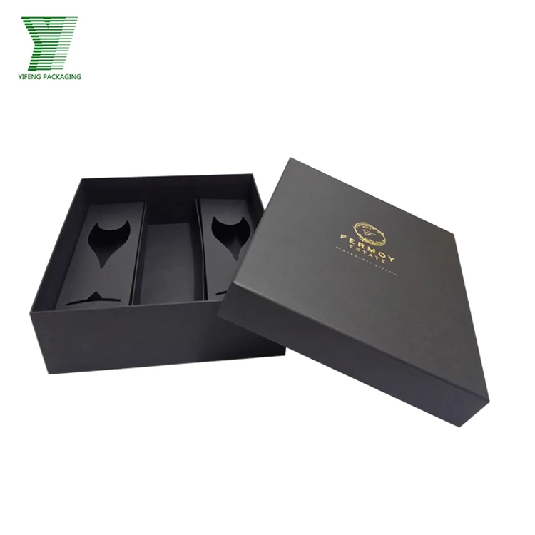 New arrival premium gift wine box packaging 750ml champagne bottle and cups black wine paper box