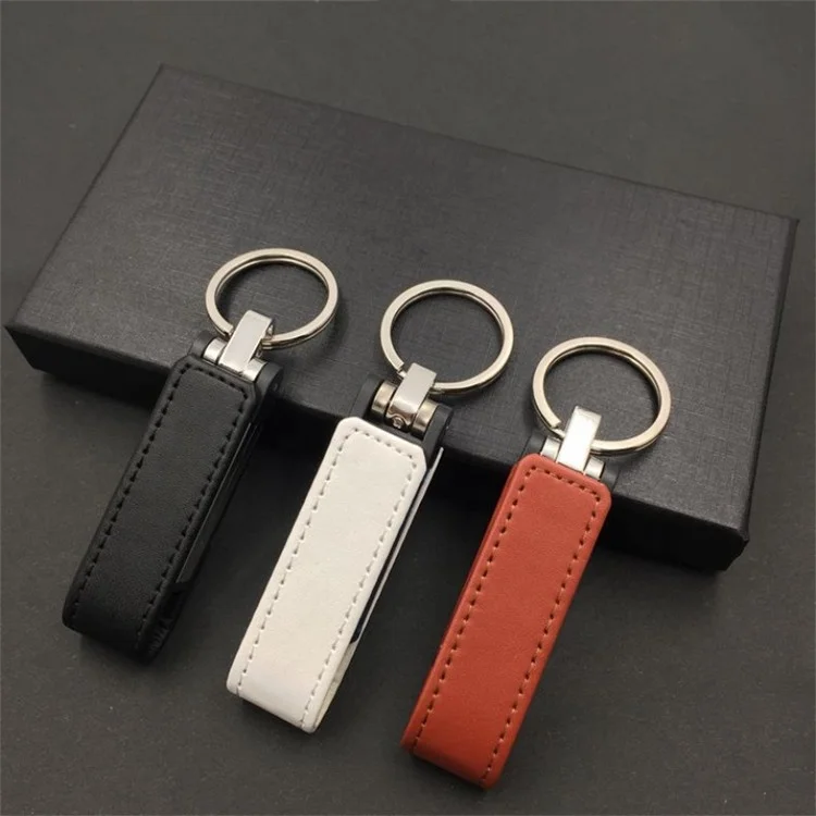 Wholesale custom business gift high grade  leather  usb flash drive with keychain