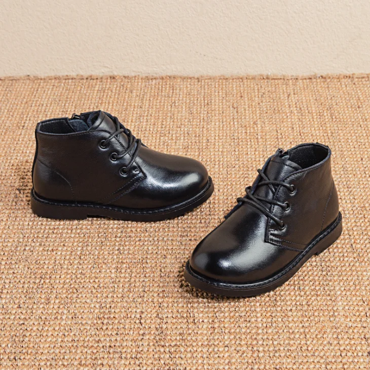 
YY10328S 2019 Genuine leather lace up and zipper children black boys girl boots shoes 