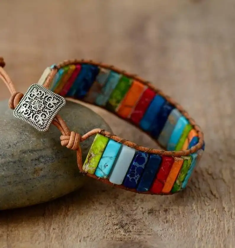 New Design Natural stone 7 Colors Chakra Bracelet With imperial jasper Yoga Bracelet