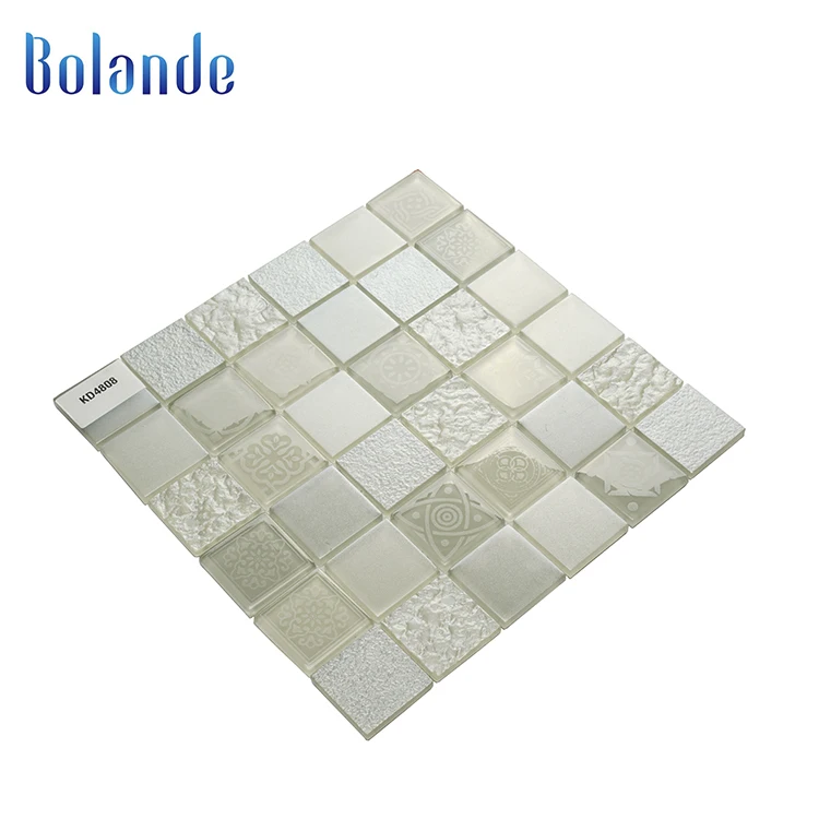 300*300 square mosaic backsplash tiles art design white glass crystal mosaic bathroom wall tile