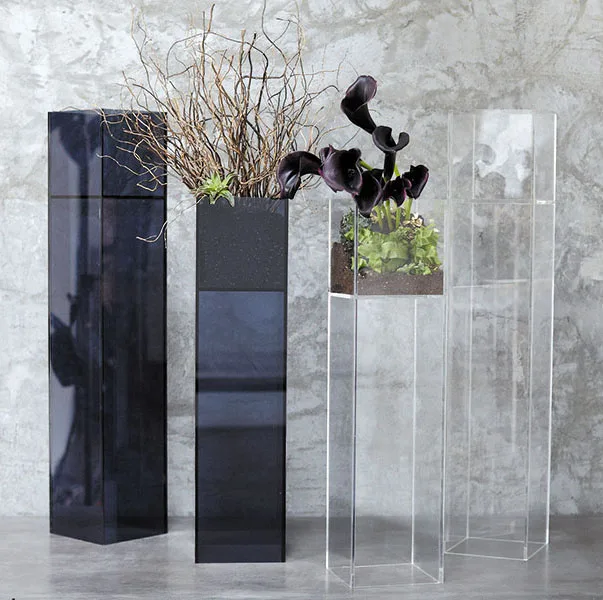 
Tall clear acrylic flower vase large rectangular plant plastic display container lucite plant holder  (60454835813)