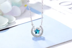 Yiwu Hot sale Dazzling Azure Moon Star Zircon Necklace  925 Sterling Silver Necklace For Women Gifts Wholesale