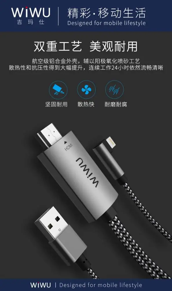  WiWU совместимый с iPhone iPad Lightning к HDMI адаптерному кабелю 1080P цифровой AV адаптер Соединительный шнур Plug and