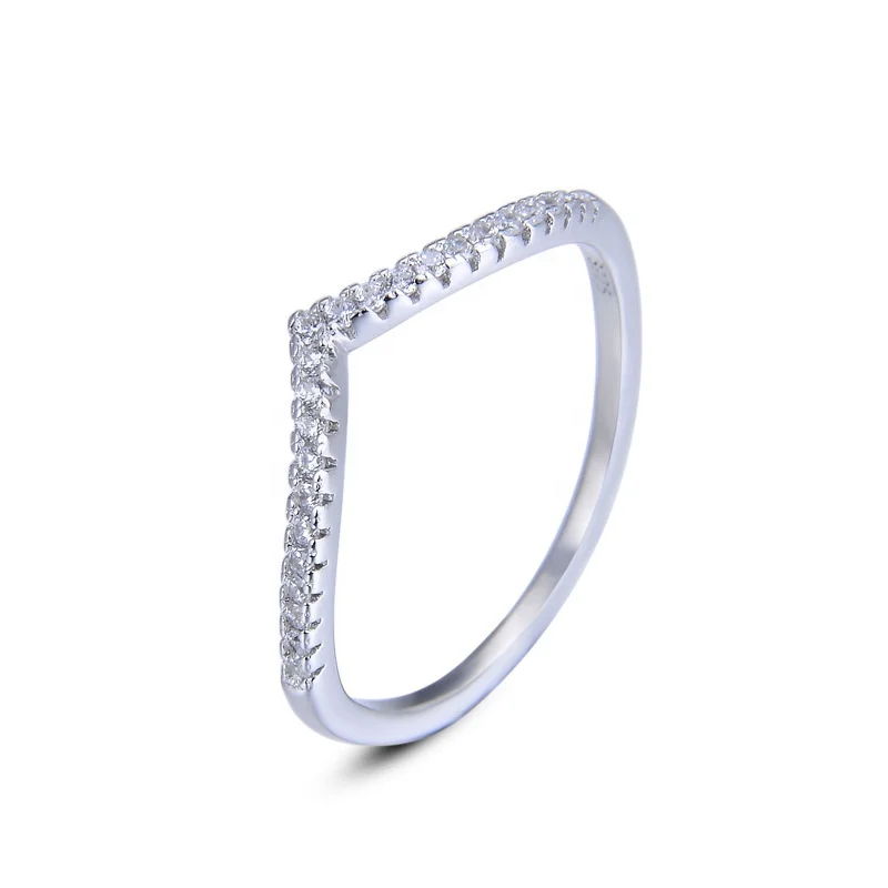 Jewelry White Gold V Shape CZ ring 925 silver sterling